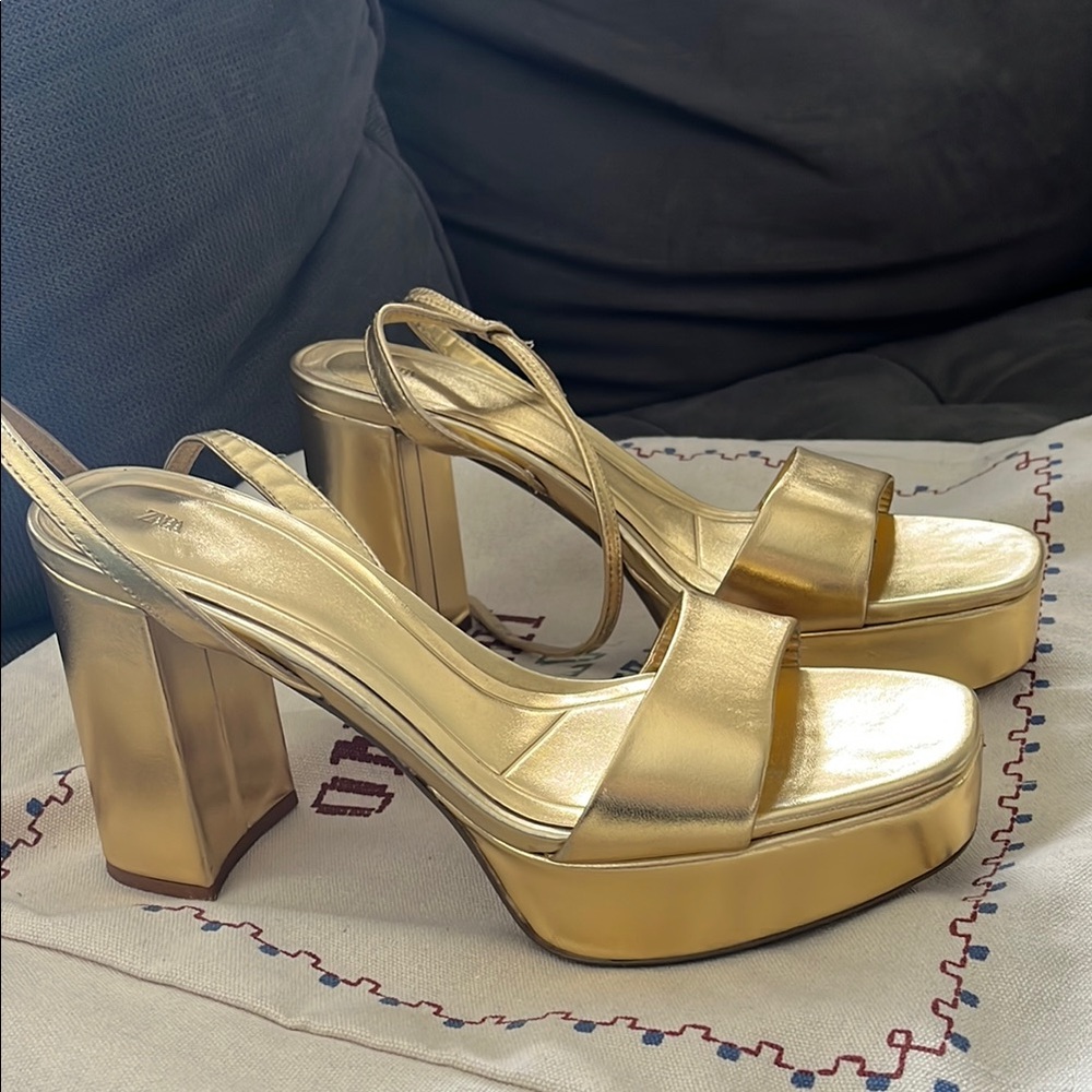 Zara Gold Platform Heels size 39